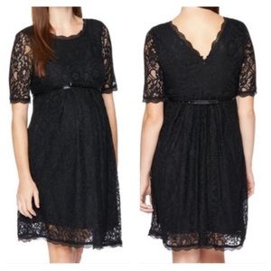 MOTHERHOOD Black Lace Belted Dress w/Plunging Back